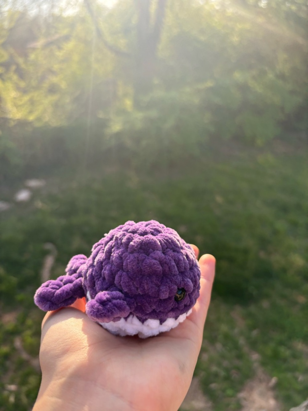 Handmade Purple Plush Crochet Whale - Fiber Art Home Decor